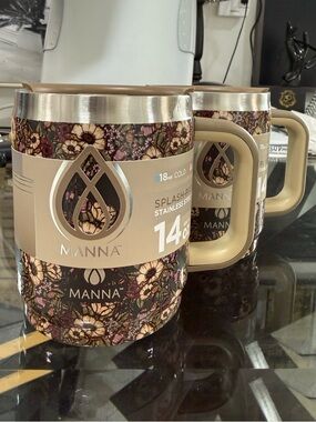 Floral Pattern Stainless Steel Travel Mugs set of 2 Manna